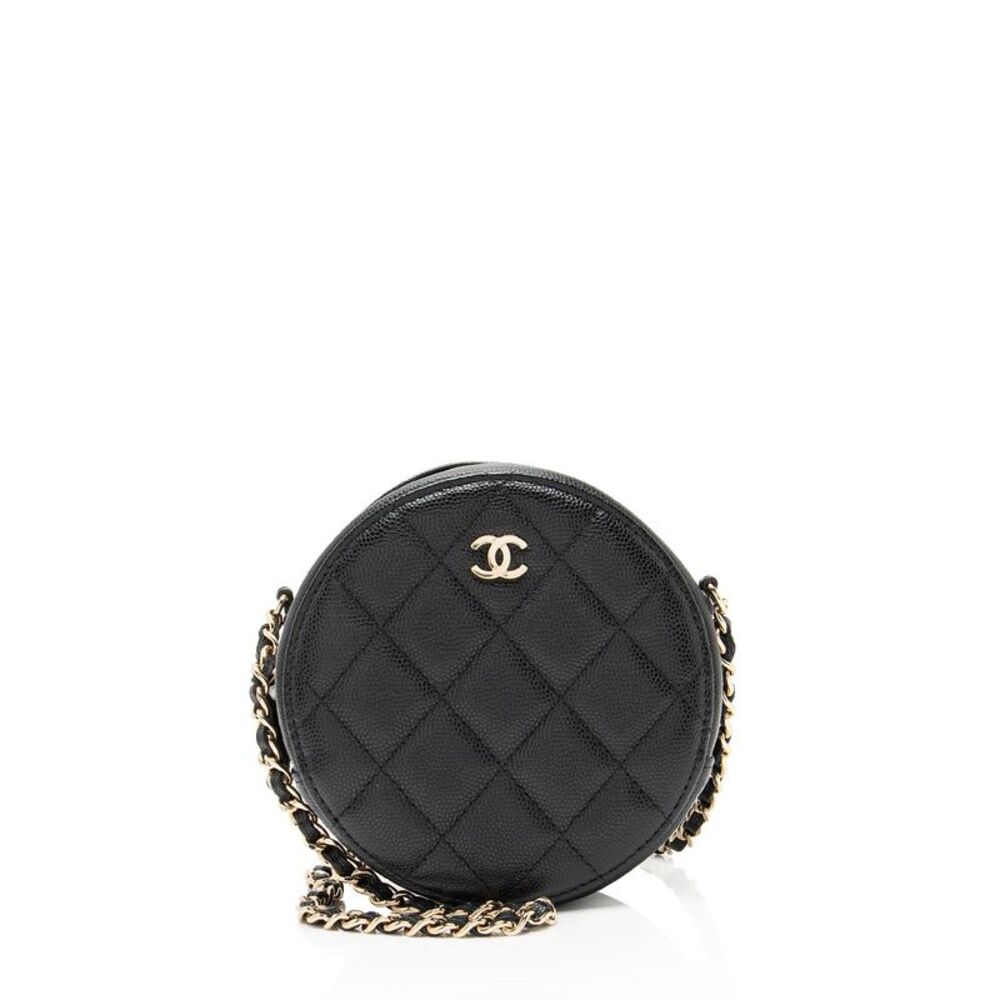 Chanel Caviar Leather Round Clutch with Chain